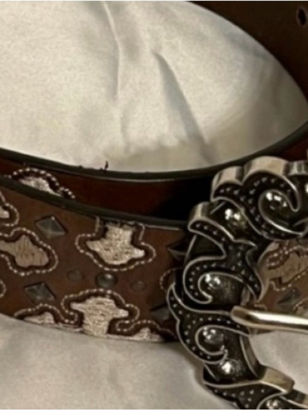 MISS ME: “Do You Miss Me” Embroidered Leather Studded Belt NWT
